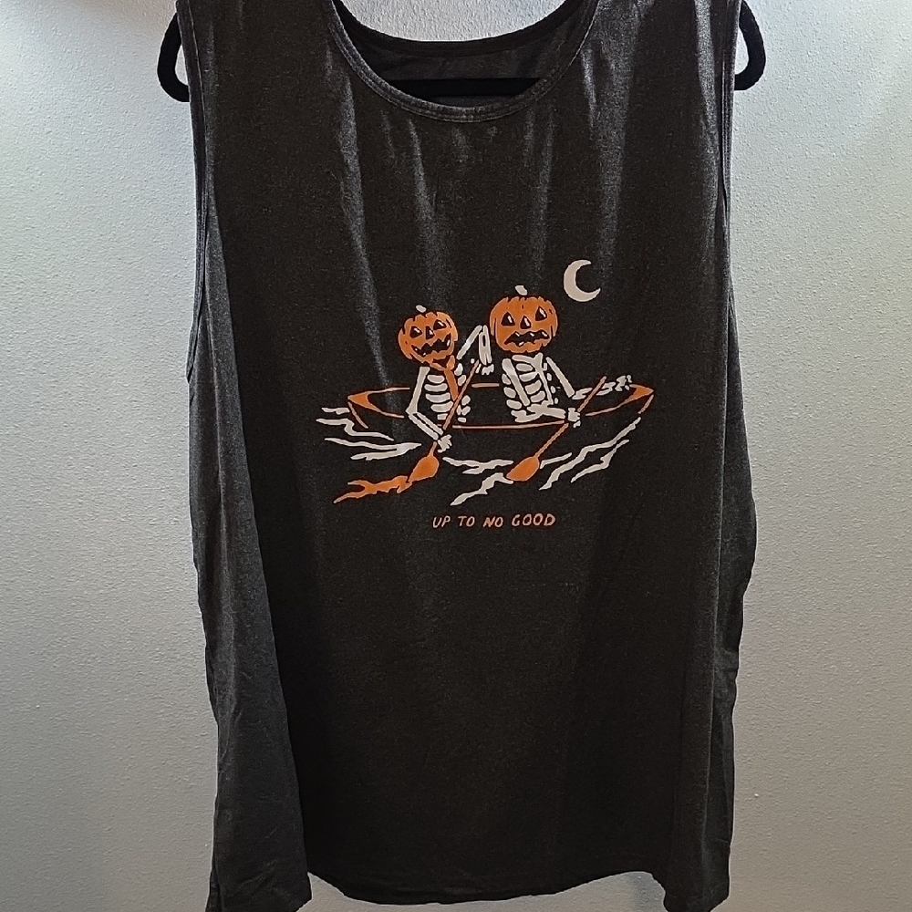 Black Halloween Tank Top with Pumpkin Skeletons